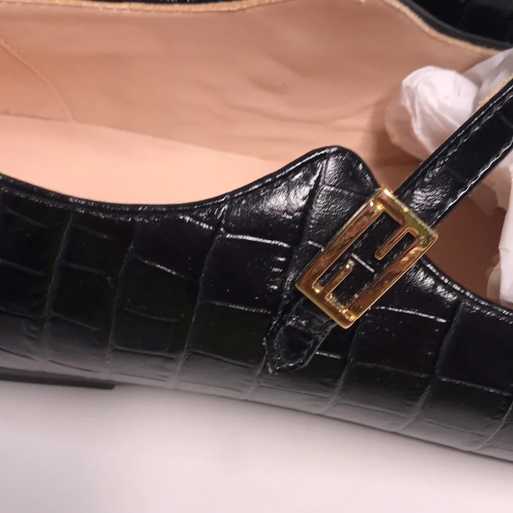 New Authentic FENDI Kids Croc-Embossed Leather Mary Jane Shoes Size: 36